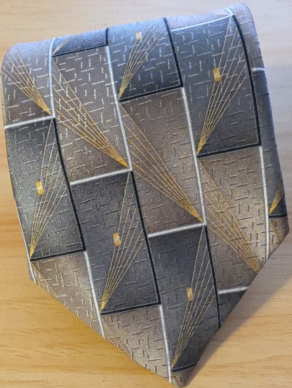 Gray & Gold  Patterned Tie XL Tall